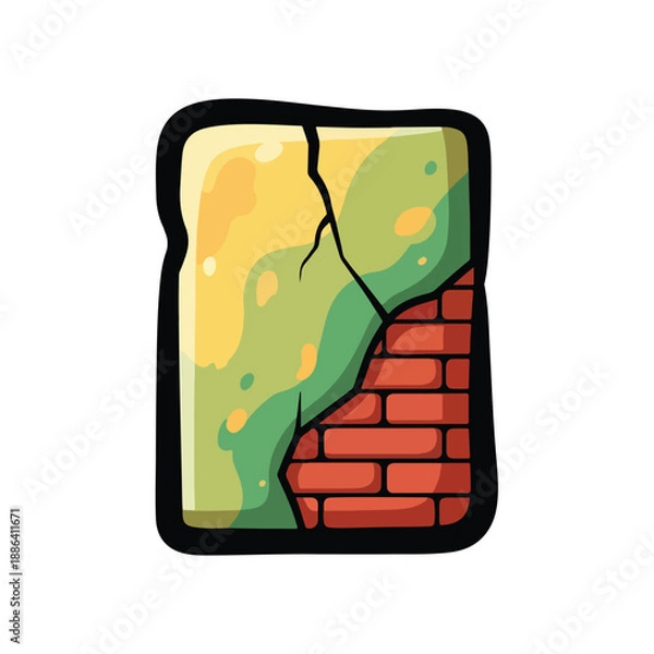 Obraz Cracked Wall Illustration with Brick Pattern.