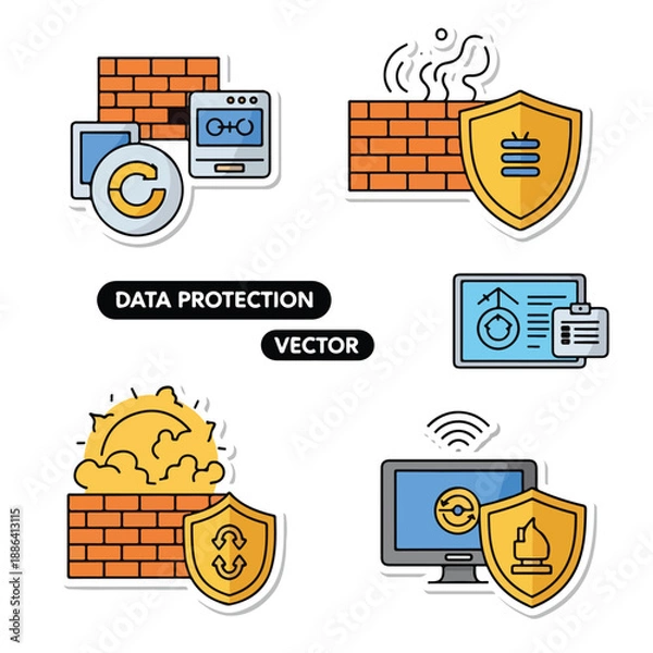 Obraz Data Protection Icons with Shields and Security.