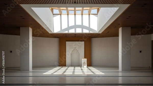 Obraz Modern Mosque Interior with Natural Light and Geometric Patterns.