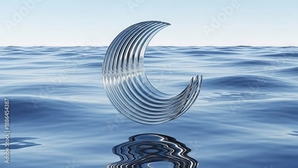 Obraz Abstract metallic ring floating over blue water.