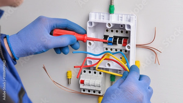 Fototapeta electrician testing electrical wires