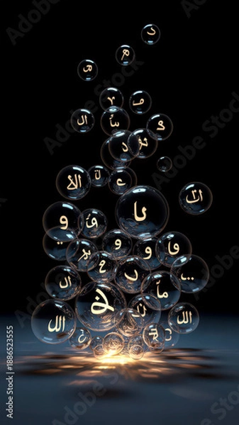 Fototapeta Floating Arabic Letters Forming Calligraphy Composition