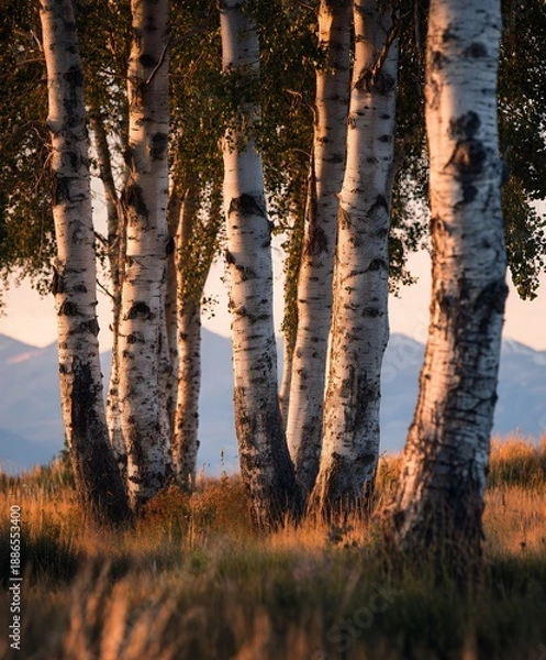 Fototapeta Birch Trees at Sunset