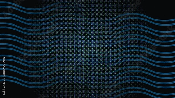 Obraz Blue Digital Waves with Neon Halftone Grid Background