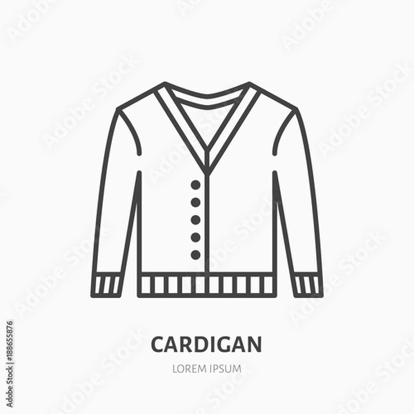 Fototapeta Cardigan, sweater flat line icon. Apparel store sign. Thin linear logo for clothing shop.