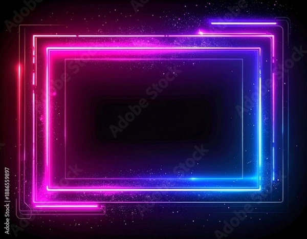 Fototapeta A neon-lit rectangular frame with pink and blue gradient