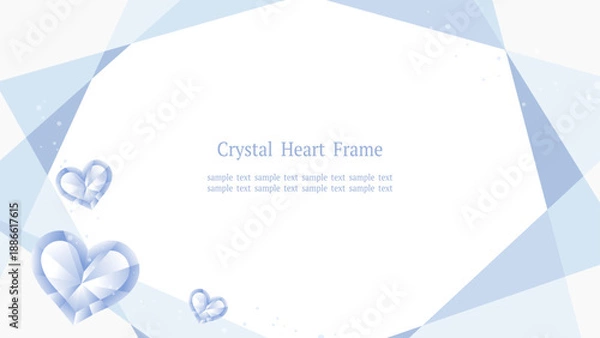 Fototapeta クリスタル調ハートフレーム ブルーグレー ホワイトベース 横長16:9