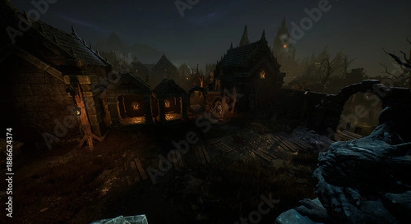 Obraz 砦_闇に沈む村