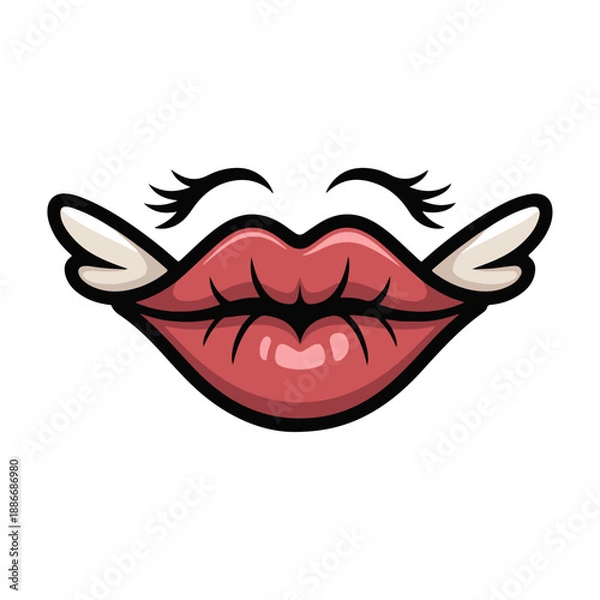 Obraz  cartoon lips with small wings