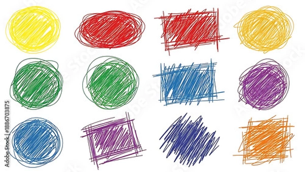 Obraz Colorful scribbled shapes on white background