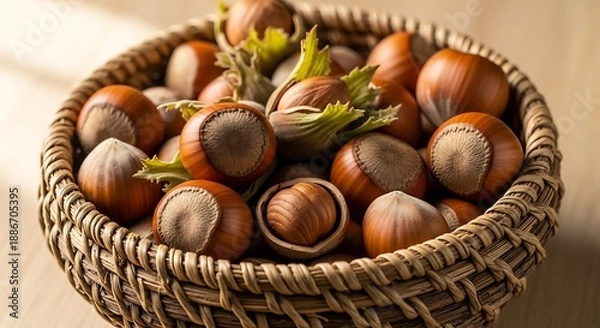 Obraz Hazelnuts in Wicker Basket