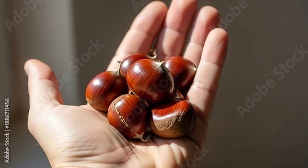 Obraz Hand holding chestnuts