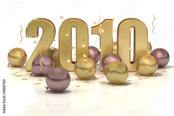 Obraz New Year 2010 Balloon Party on White Background