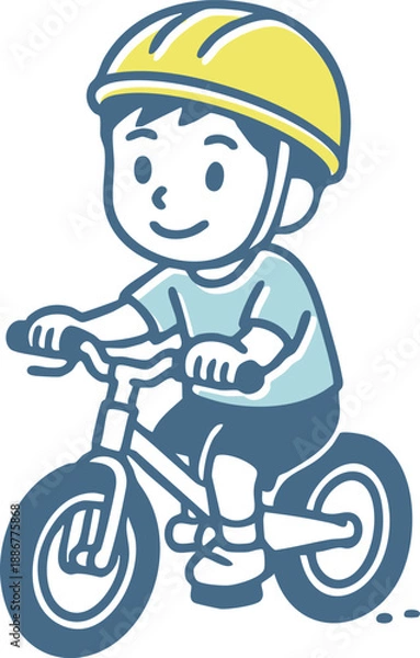 Obraz ヘルメットを被って自転車（キックバイク）に乗る子供のイラストセット（交通安全・外遊び・運動）