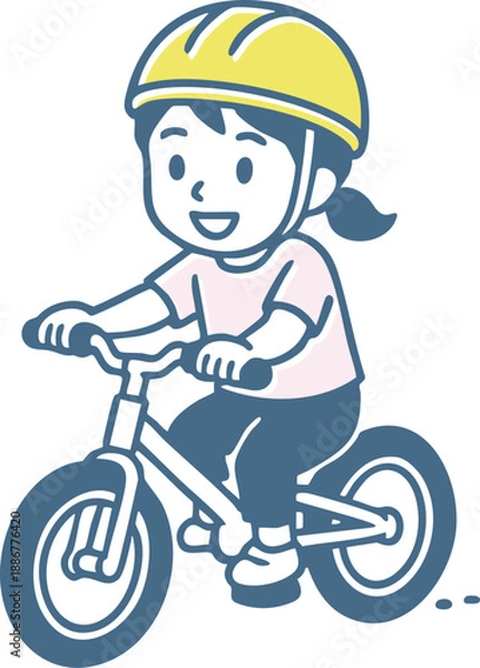 Obraz ヘルメットを被って自転車に乗る笑顔の女の子（交通安全・子供・習い事・外遊び・サイクリング）
