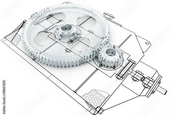 Obraz mechanical sketch with gears