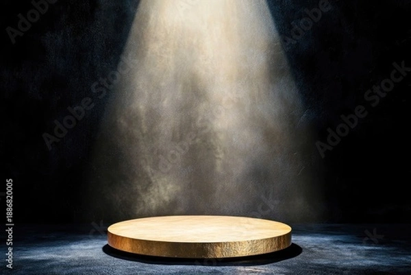 Obraz Golden pedestal under dramatic spotlight in dark abstract setting for presentations