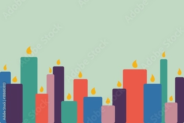 Fototapeta A number of burning wax candles. Abstract colorfull vector illustration.
