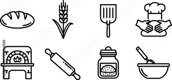 Obraz Real Bread Week baking icons set, vector illustration