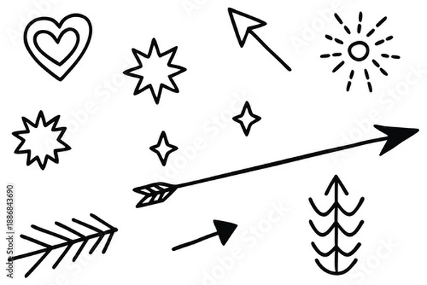 Obraz Hand drawn black arrow and doodle elements vector set