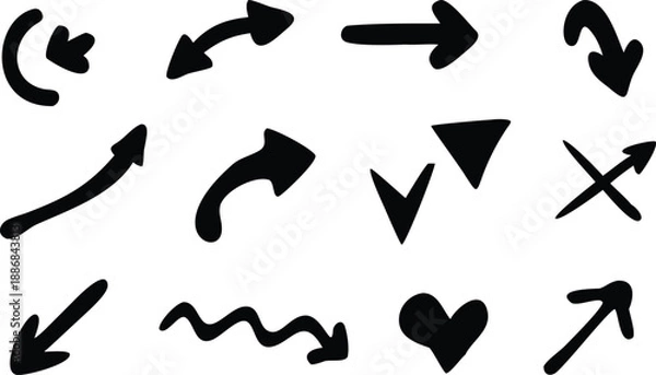 Obraz Hand drawn black arrow and doodle elements vector set