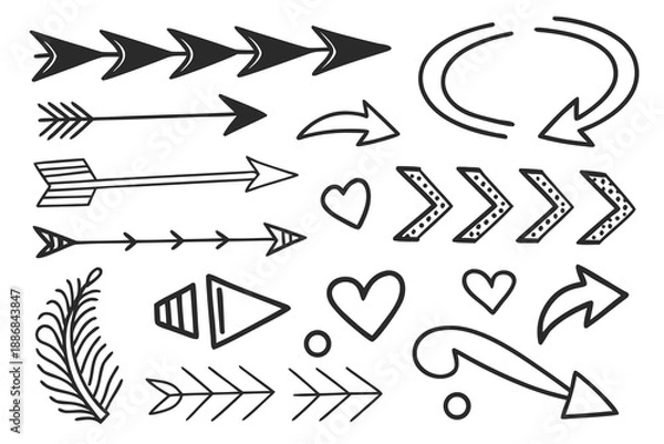 Obraz Hand drawn black arrow and doodle elements vector set
