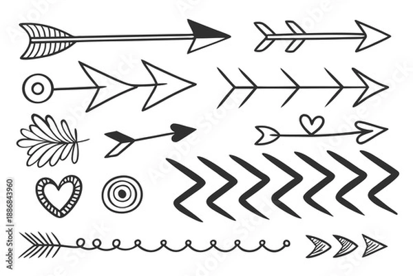 Obraz Hand drawn black arrow and doodle elements vector set