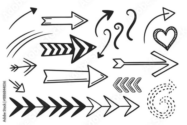 Obraz Hand drawn black arrow and doodle elements vector set
