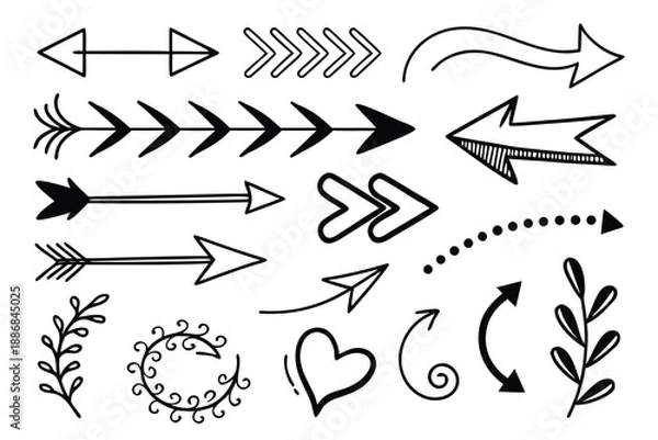 Obraz Hand drawn black arrow and doodle elements vector set