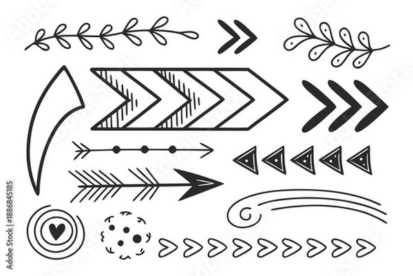Obraz Hand drawn black arrow and doodle elements vector set