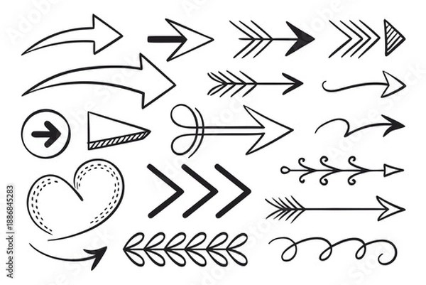 Obraz Hand drawn black arrow and doodle elements vector set