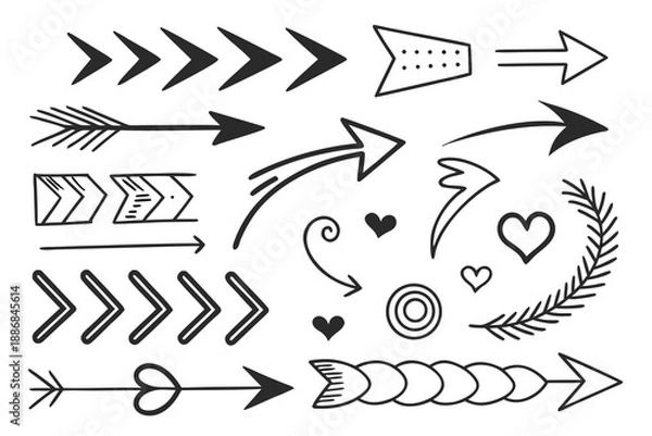 Obraz Hand drawn black arrow and doodle elements vector set