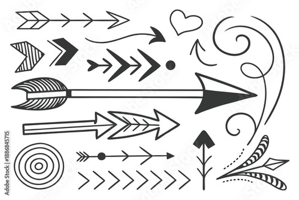 Obraz Hand drawn black arrow and doodle elements vector set
