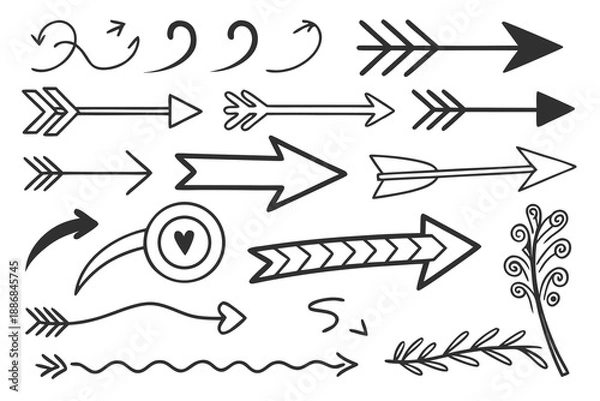 Obraz Hand drawn black arrow and doodle elements vector set