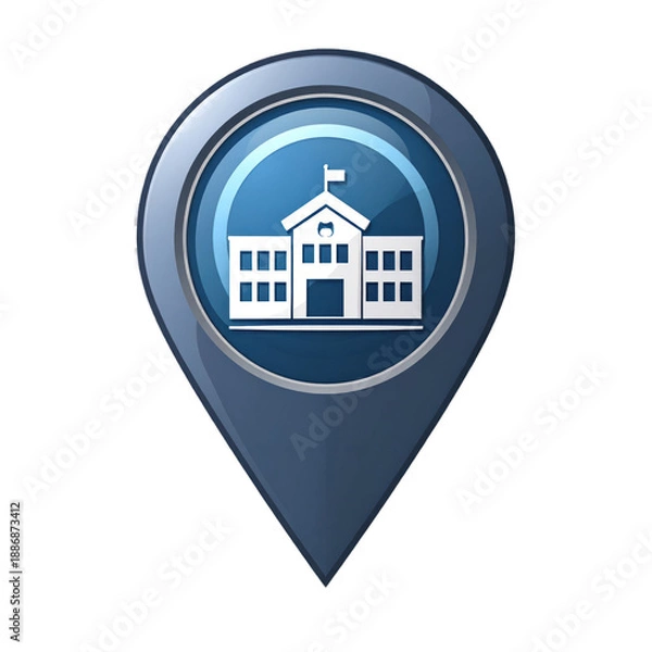 Obraz School Building Icon in Map Pin.