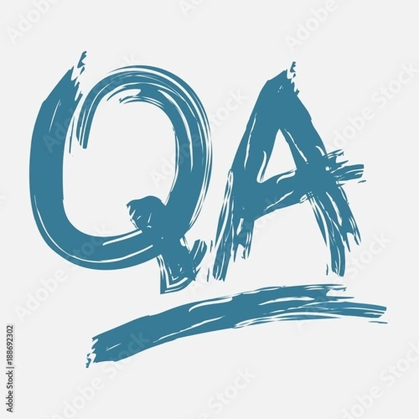 Fototapeta Logo quality assurance (QA), testing. Smears with a brush. Vector blue letters