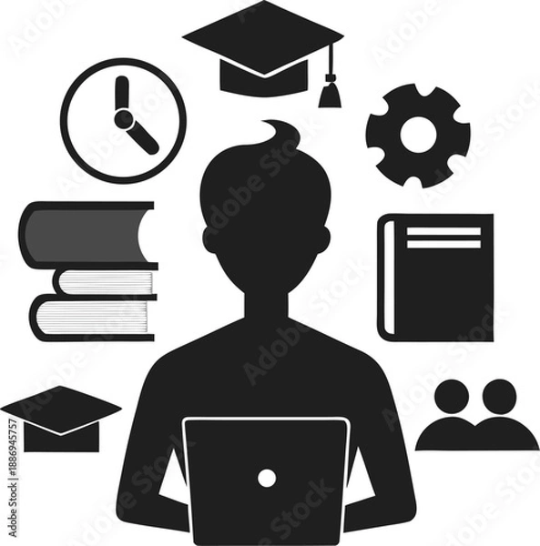 Obraz Online education e learning vector silhouette on white background 