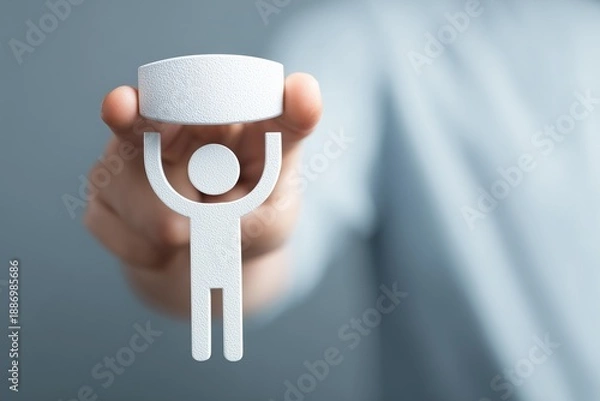 Obraz Minimal human icon lifting a rectangular block.