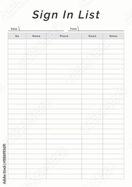 Obraz Sign In List