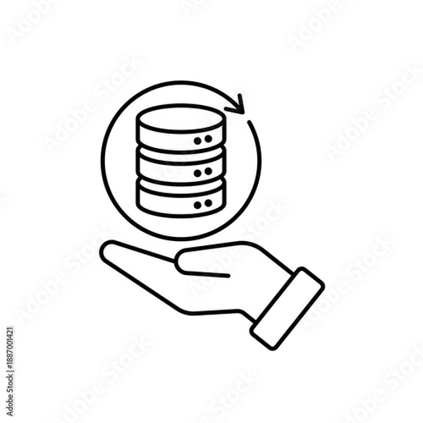 Obraz Icon a data backup hand holding server, isolated against a clean background.