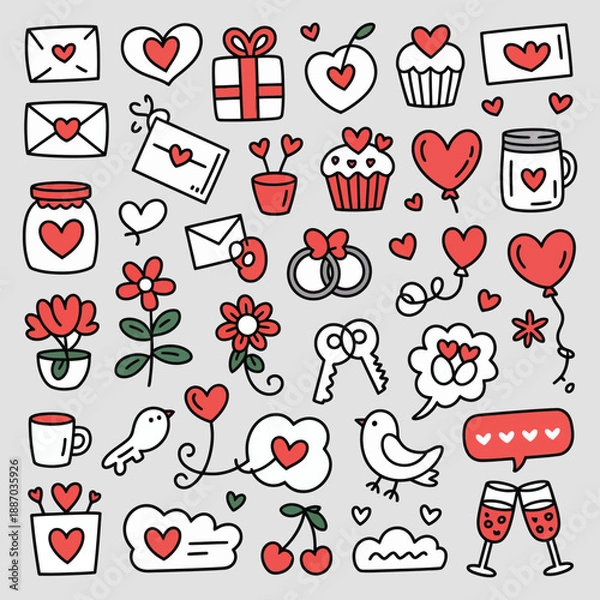 Obraz Cute Valentine Doodle Icons Pattern Vector