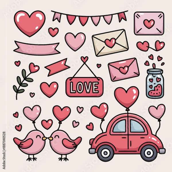 Obraz Valentine Love Icons Collection Flat Vector