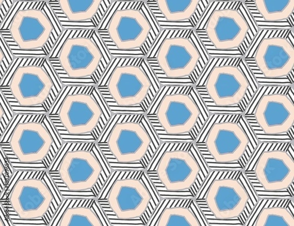 Obraz Seamless pattern with geometric elements in blue cyan color background