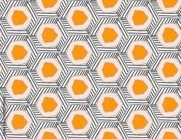 Obraz Seamless pattern with geometric elements in orange color background