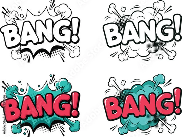 Obraz Comic BANG Sound Effect Explosion Speech Bubble Set Pop Art Vector