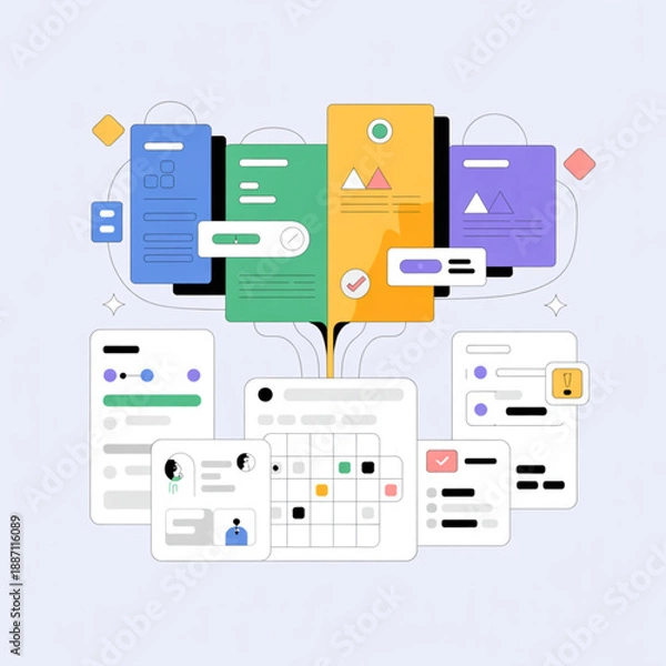 Fototapeta User Interface Design Elements for Data Management Workflow Flat Illustration