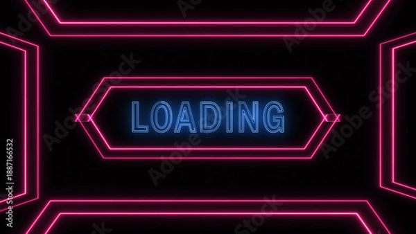 Obraz Futuristic Digital Loading Interface with Glowing Blue 'LOADING' Text and Pink Neon Lines