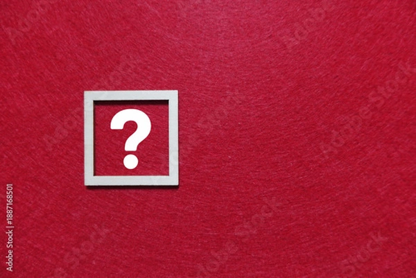 Fototapeta White question mark in square frame on red background