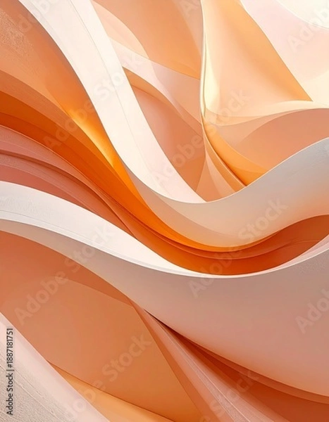 Fototapeta 暖色パステルトーンで描かれた流線的な抽象ウェーブ
