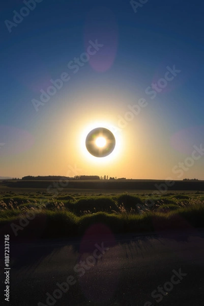 Fototapeta Solar Eclipse with Rainbow Light Effects